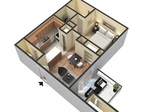 Floor plan for 1 bed, 1 bath, 520 sqft